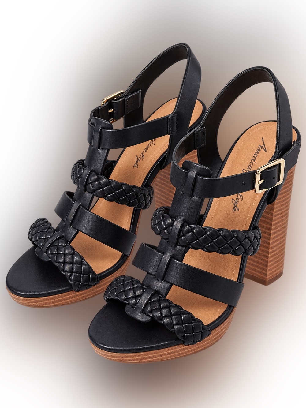 American Eagle Black Braided Block Heel Sandals – Size 7